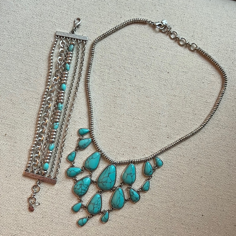 Lucky Brand Turquoise & Silver necklace and bracelet set